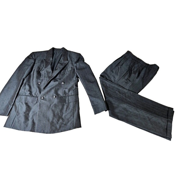 Men's Tailored Suit Black Striped Suit Set Blazer/Pants See Pictures Measurement - Picture 1 of 11